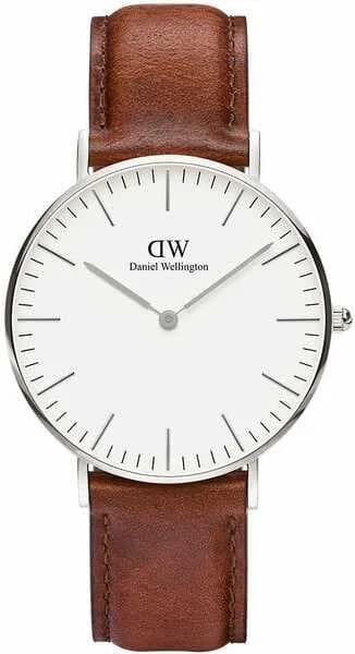 Daniel Wellington DW00100052 montre unisexe, cadran blanc, bracelet cuir marron, classique