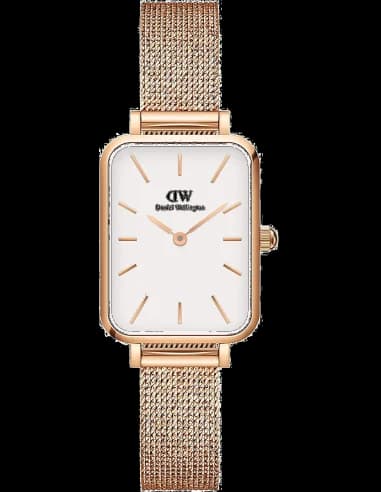 Montre Daniel Wellington DW00100431 Quadro Rectangulaire maille milanaise Or Rose