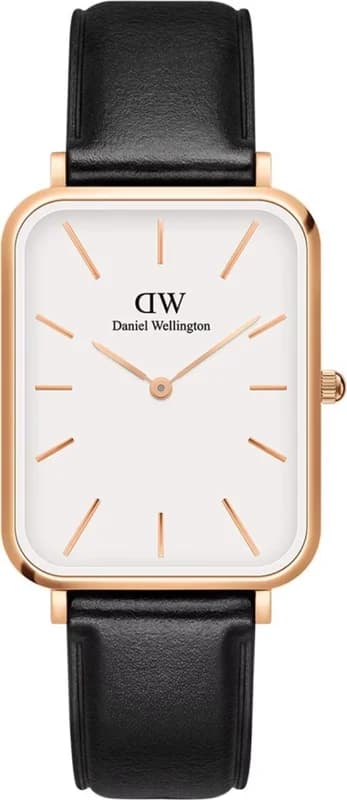 Daniel Wellington DW00100450 montre femme, cadran blanc, boîtier argenté, bracelet cuir noir