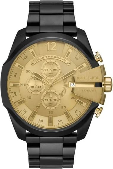 Montre Diesel DZ4485 Mega Chief en Acier Noir et Cadran Doré