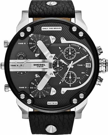 Watch Diesel Mr Daddy 2 0 Black Leather Silver Highlights DZ7313