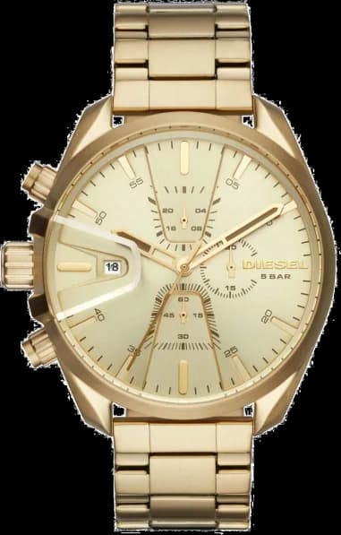 Men's Watch Diesel DZ4475 in gold-tone stainless steel, blue dial, and brown leather strap