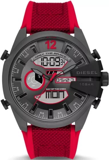 Montre Homme Diesel Mega Chief DZ4551 bracelet nylon rouge cadran acier gris