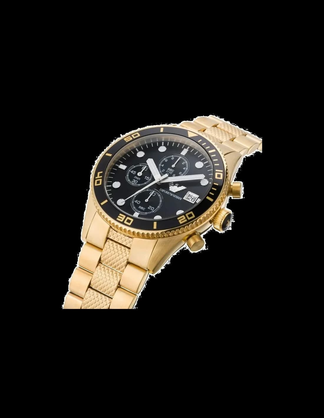 Gros plan sur le cadran noir de la Emporio Armani AR5857