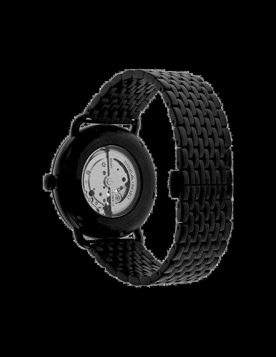 Gros plan sur le cadran noir de la Emporio Armani AR60025