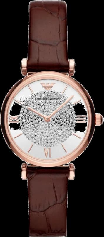 Emporio Armani AR11269 montre femme, cadran blanc nacré, bracelet cuir marron