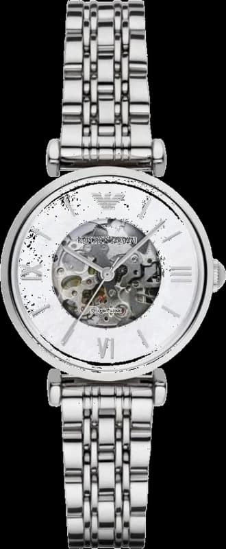 Emporio Armani AR1991 montre femme, cadran transparent squelette, bracelet acier