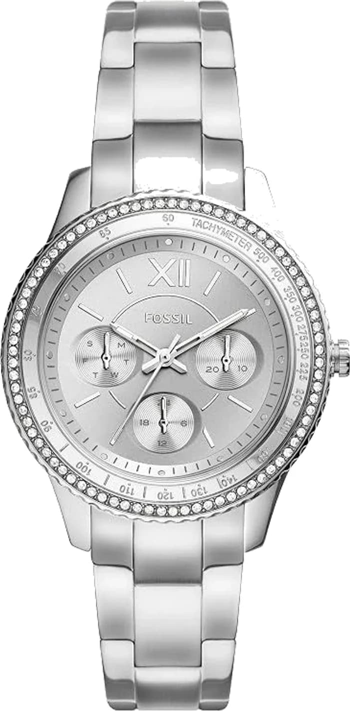 Fossil Stella Sport ES5108, montre femme cadran argenté, bracelet acier sport