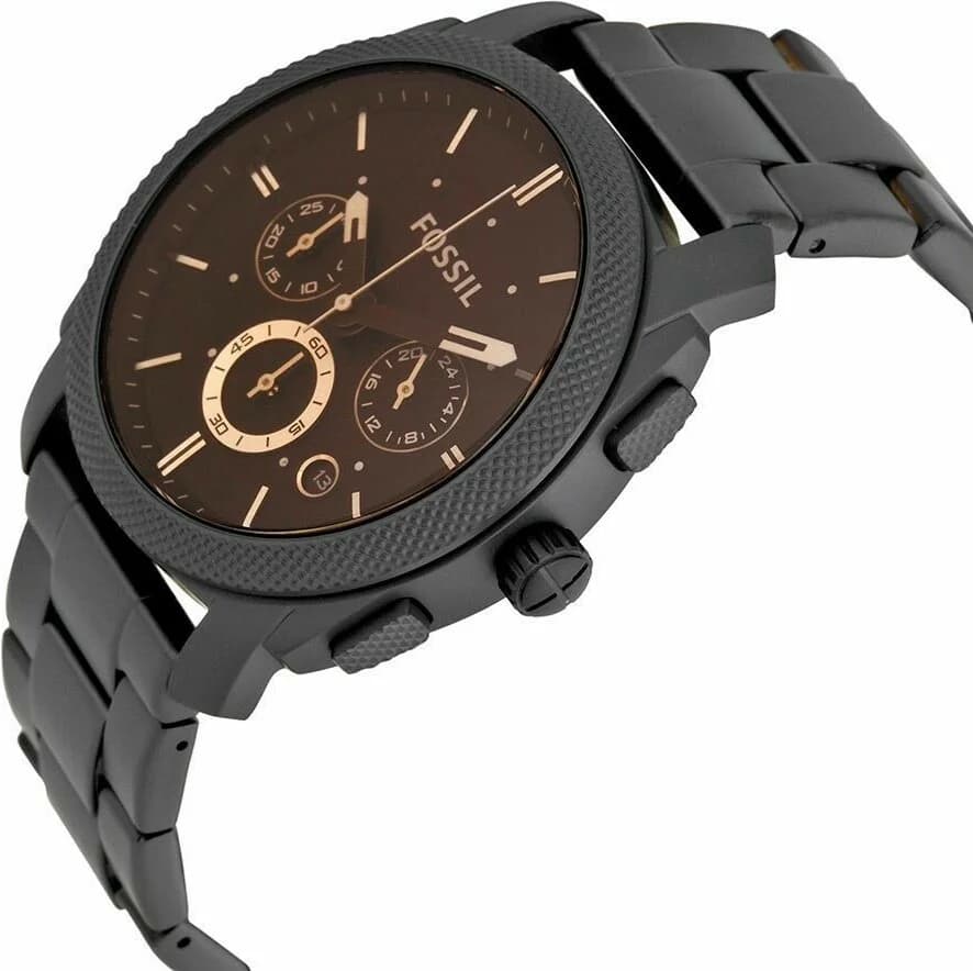 Gros plan sur le cadran noir de la Fossil FS4682