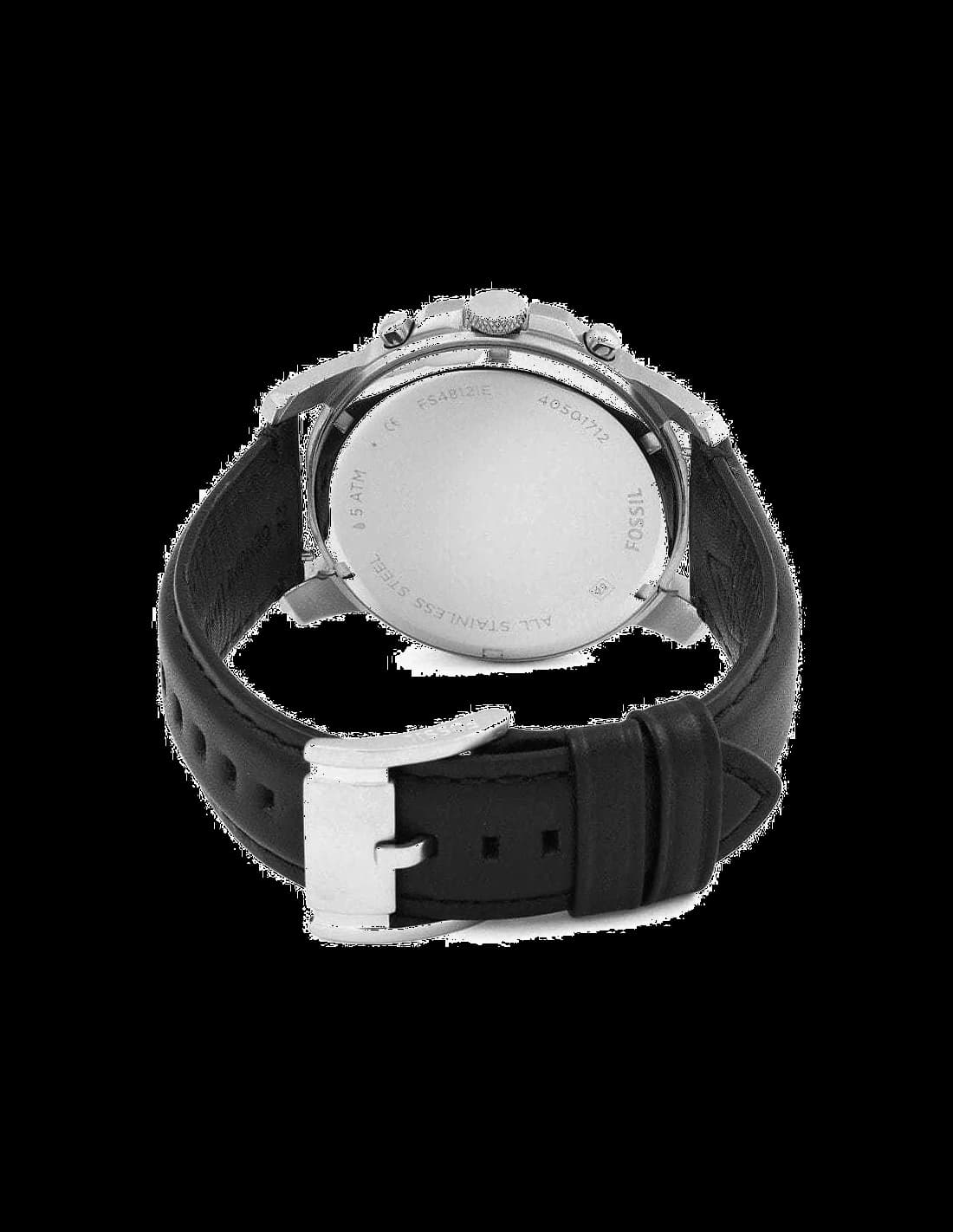 Montre Fossil FS4812 Grant avec Bracelet en Cuir Noir et Cadran Argenté vue 3