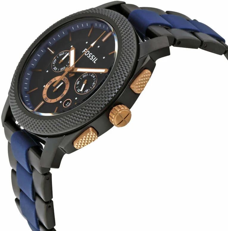 Gros plan sur le cadran noir de la Fossil FS5164