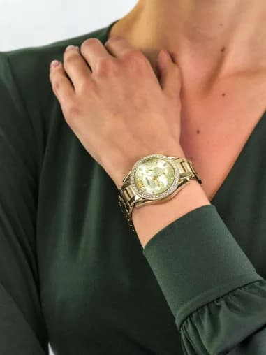 Fossil ES3203 Polished Steel Gold Tone and Rhinestone Women's Watch vue 5