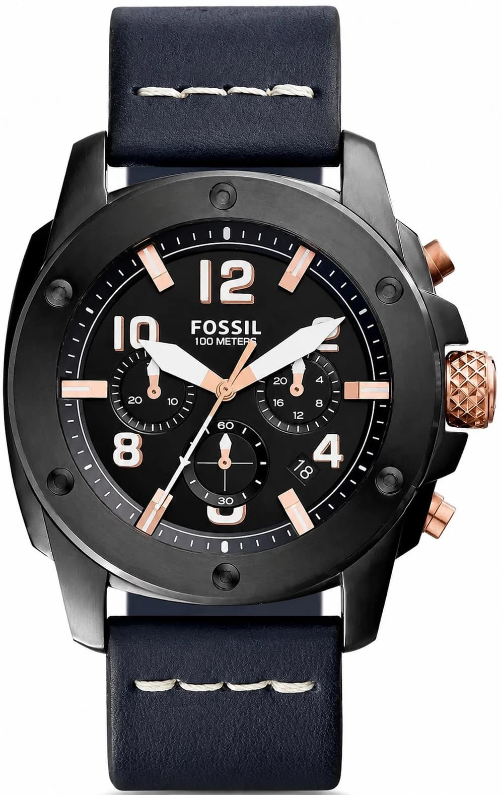 Montre Fossil FS5066 homme cadran noir bracelet cuir