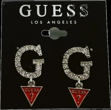 Boucles d'oreilles Guess lettre G charm triangle serties de cristaux en métal argenté