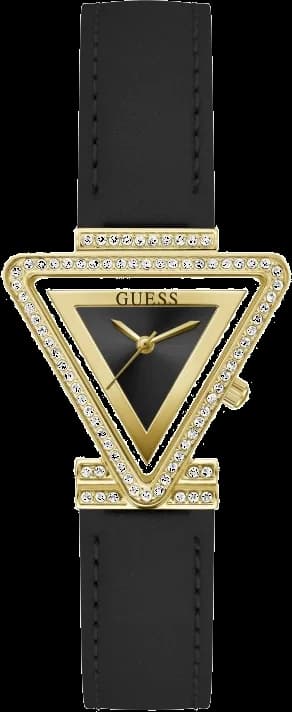 Guess GW0504L5 montre femme, cadran or, bracelet cuir noir, boîtier triangle strass