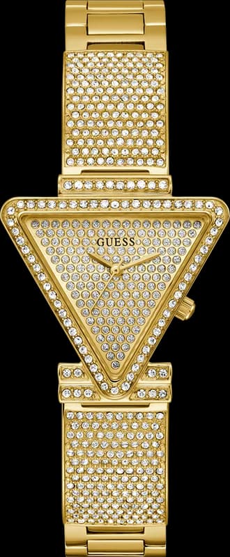 Guess GW0644L2 montre femme, boîtier triangle doré, cristaux, acier, glamour