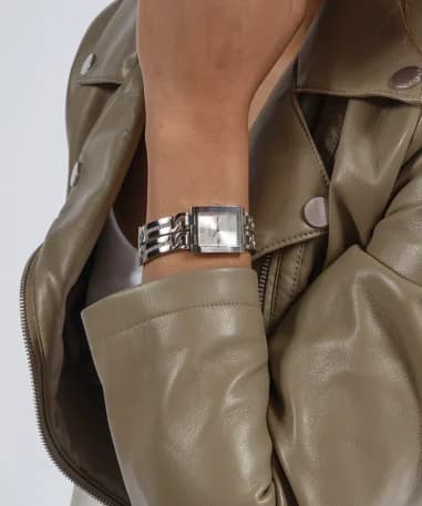 Guess GW0668L1 Silver Stainless Steel Square Case Crystal Women's Watch vue 5