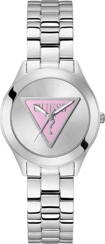 Guess GW0675L1 montre femme, cadran triangle rose, acier argenté, look tendance