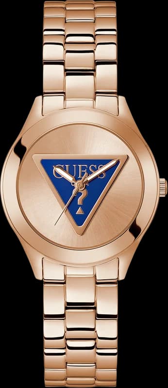Guess GW0675L3 montre femme, cadran bleu logo, acier rose gold, style chic