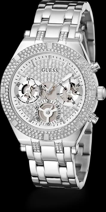 Gros plan sur le cadran argent de la Guess GW0440L1
