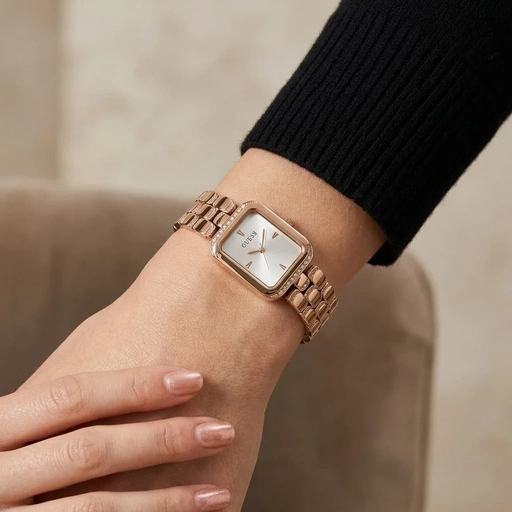 Guess Isla GW0865L3 women's rose gold watch, steel link bracelet vue 5