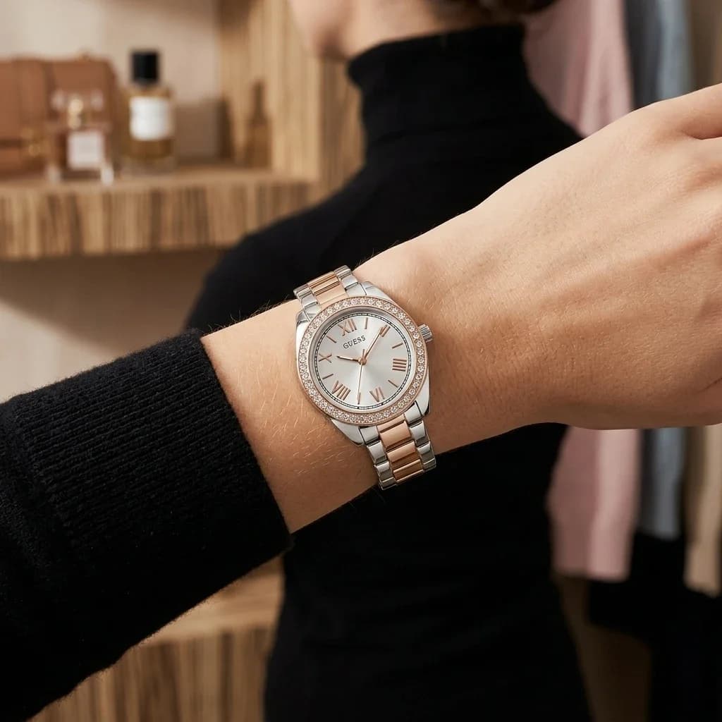 Montre Femme Guess Mini Luna GW0841L3 cadran argenté bracelet acier vue 5