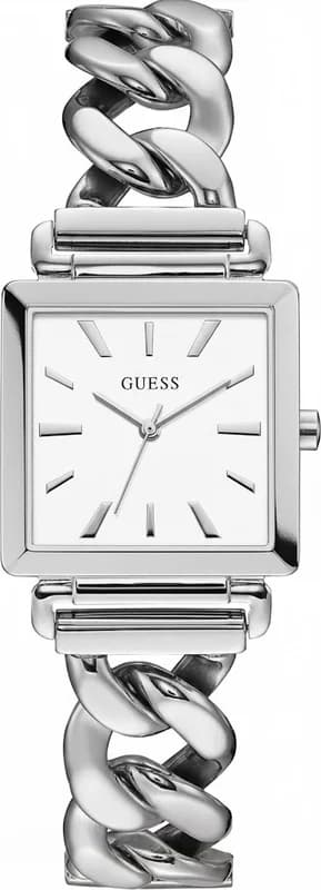Guess W1029L1 montre femme, boitier carré acier, cadran blanc