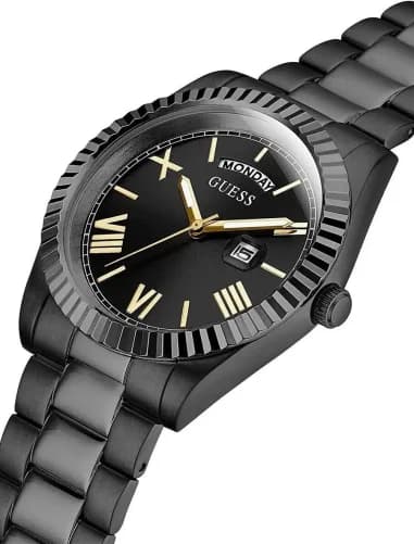 Gros plan sur le cadran noir de la Guess GW0265G4