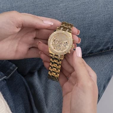 Guess GW0440L2 Heiress Yellow Gold Skeleton Multifunction Women's Watch vue 5
