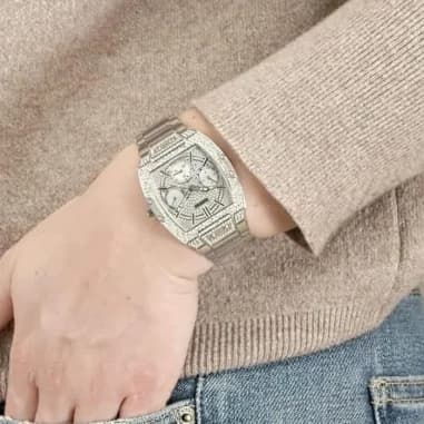 Montre Guess Phoenix GW0104L1 argentée pavée de cristaux vue 4
