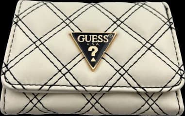 Guess white wallet in imitation leather with triangle logo black stitching