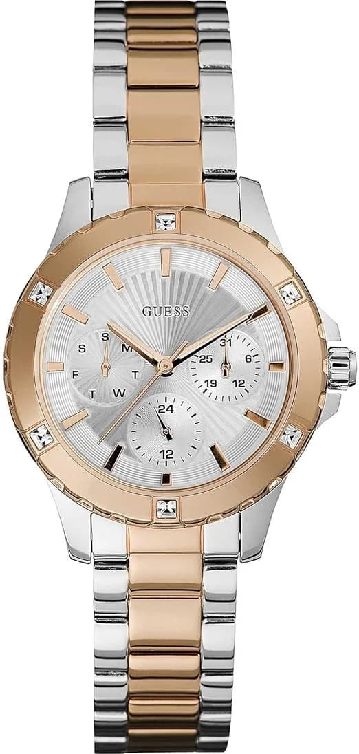 Guess W0443L4 montre femme, cadran argenté sur bracelet acier