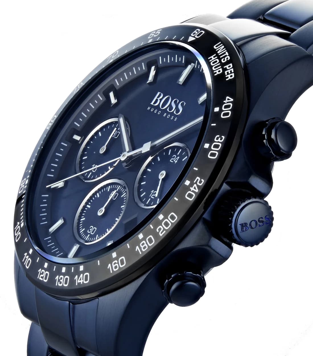 Gros plan sur le cadran bleu de la Hugo Boss 1513758
