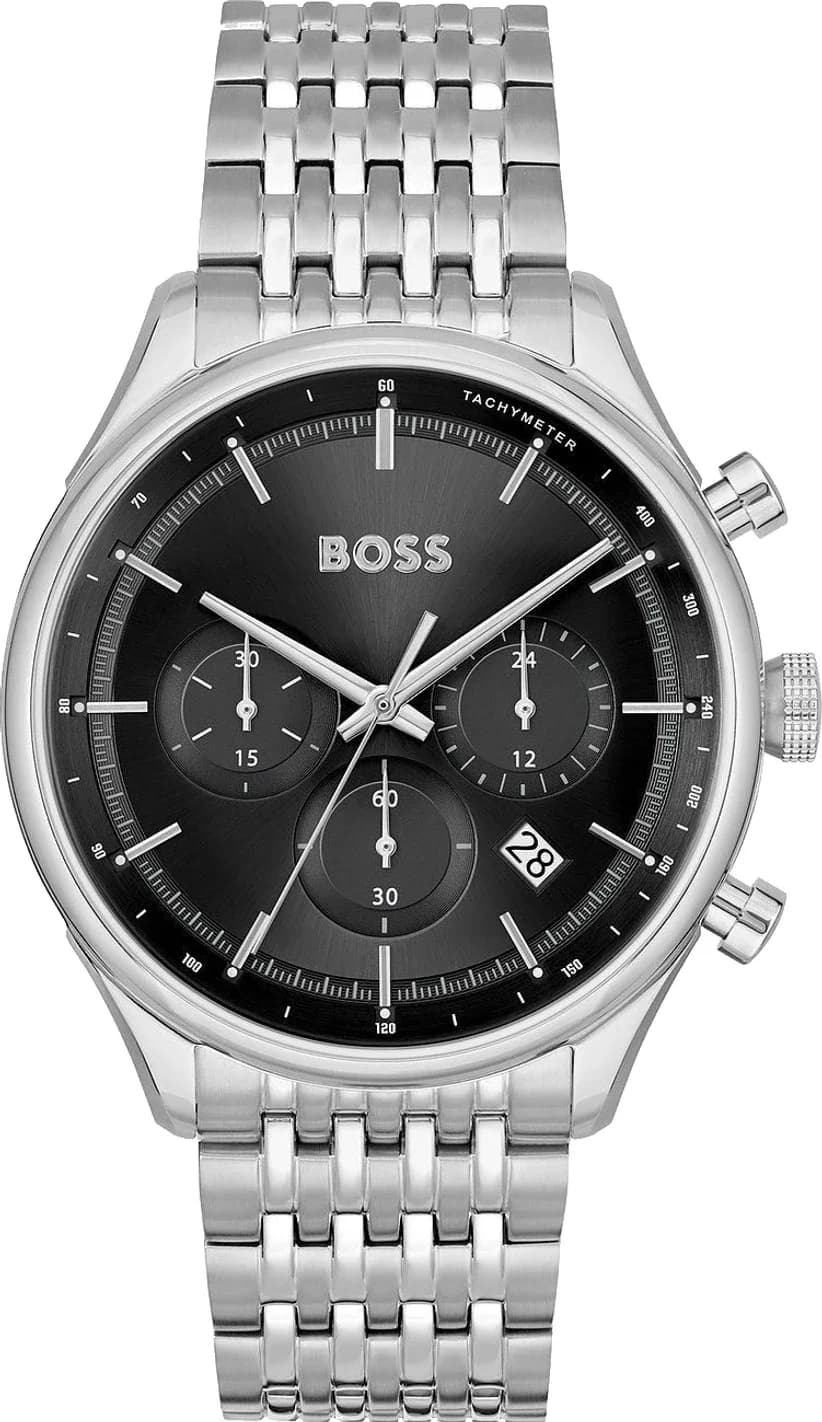 Hugo Boss 1514082 montre homme, bracelet acier argenté, cadran noir multifonctions