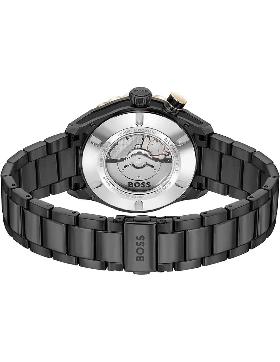 Gros plan sur le cadran noir de la Hugo Boss 1514215