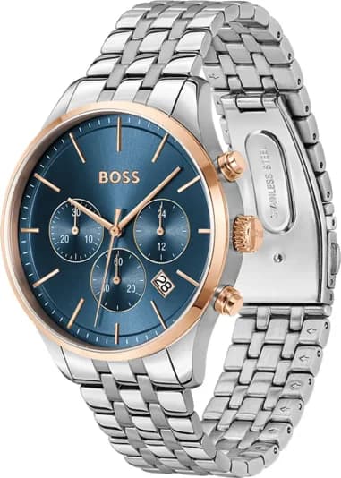 Gros plan sur le cadran bleu de la Hugo Boss 1514158