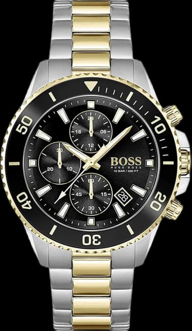 Hugo Boss 1513908 montre homme, cadran noir, bracelet acier, finition bicolore