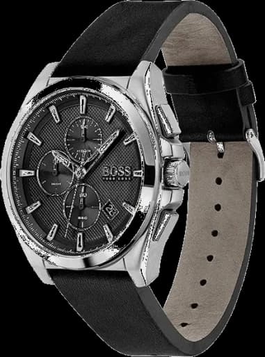 Gros plan sur le cadran noir de la Hugo Boss 1513881