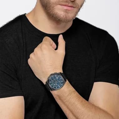 Montre Homme Hugo Boss Grandmaster 1513883 chronographe bleu cuir noir vue 5