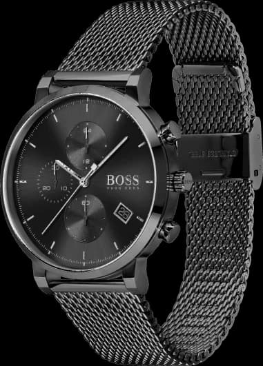 Gros plan sur le cadran noir de la Hugo Boss 1513813