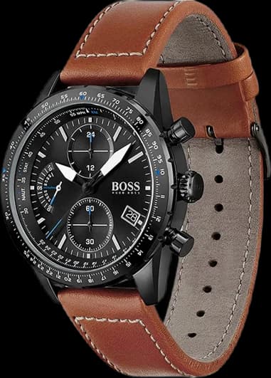 Gros plan sur le cadran noir de la Hugo Boss 1513851