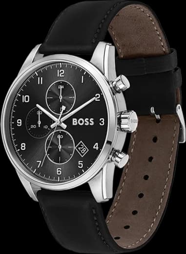 Gros plan sur le cadran noir de la Hugo Boss 1513782