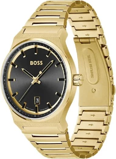 Gros plan sur le cadran noir de la Hugo Boss 1514077