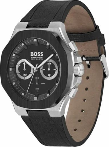 Gros plan sur le cadran noir de la Hugo Boss 1514085