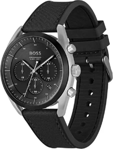 Gros plan sur le cadran noir de la Hugo Boss 1514091