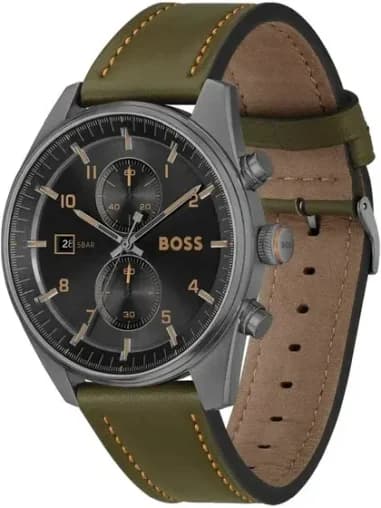 Gros plan sur le cadran noir de la Hugo Boss 1514148