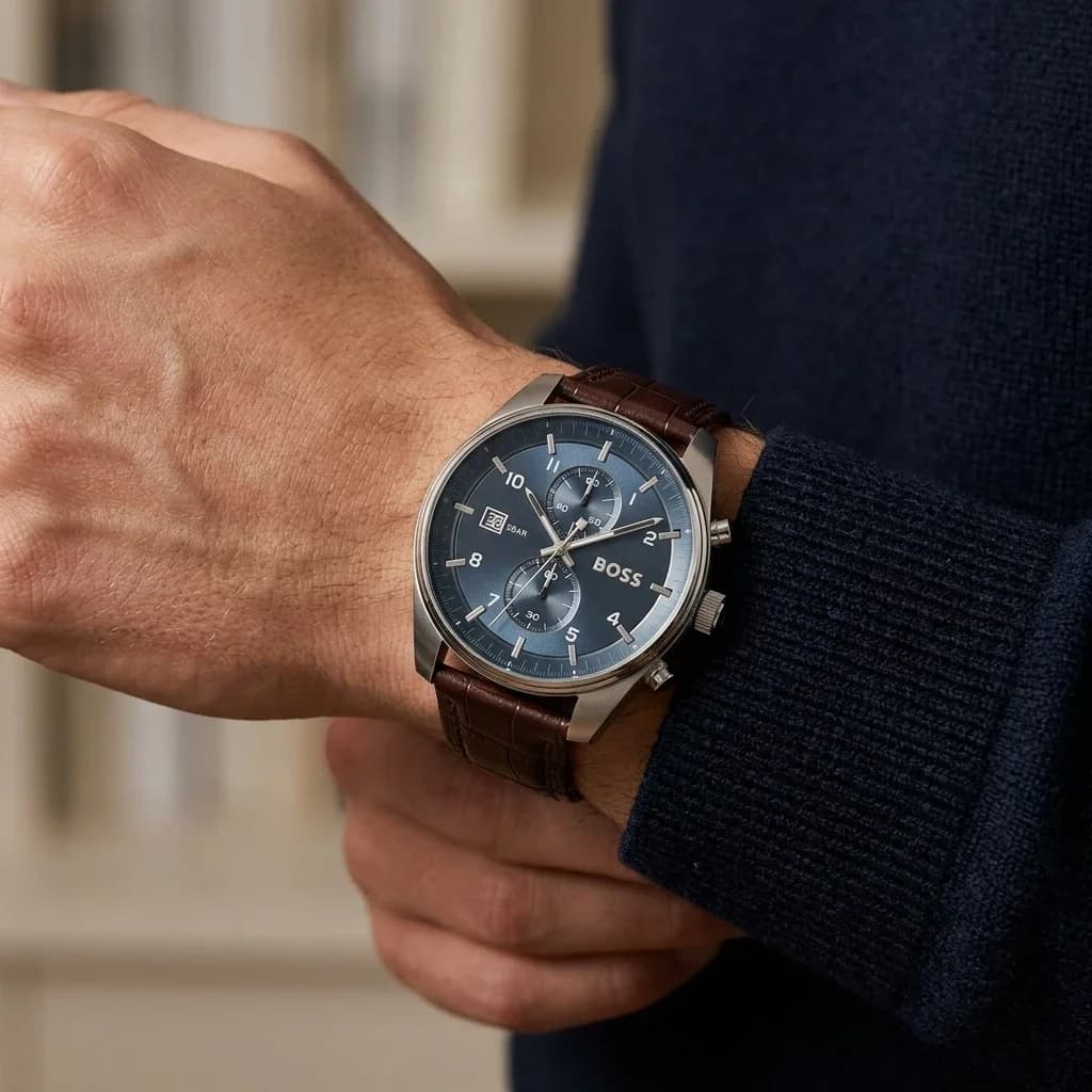Hugo Boss 1514194 Skytraveller Chronograph Stainless Steel and Brown Leather Watch vue 5