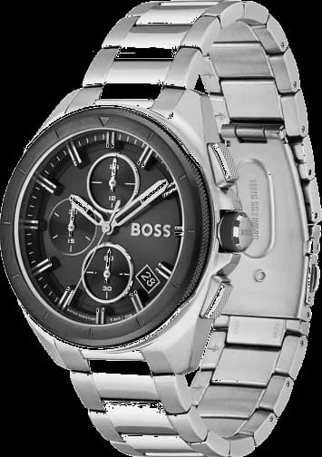 Gros plan sur le cadran noir de la Hugo Boss 1513949