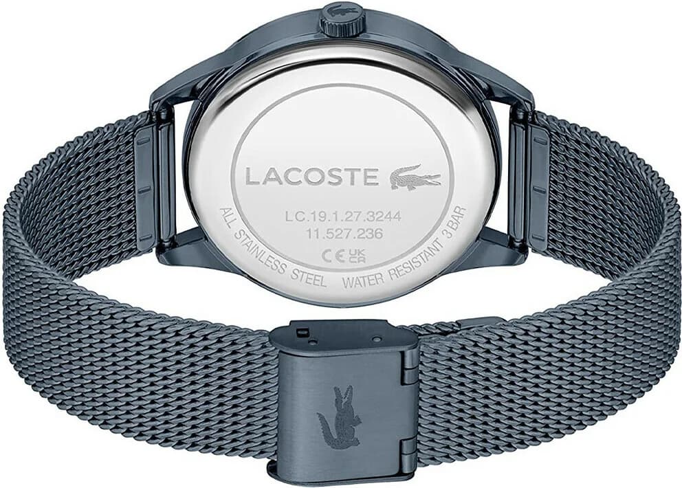 Montre Femme Lacoste Ladycroc 2001260 bracelet acier maille milanaise bleu cadran incrusté de strass vue 4