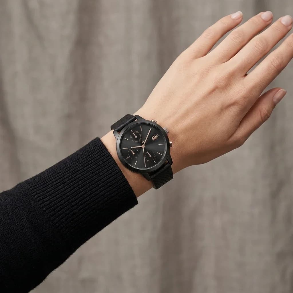Montre Femme Lacoste Chrono 12.12 Bracelet en Cuir de Veau Noir vue 4